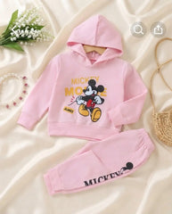 Winter 2 Pcs Girl's Fleece Printed Hoodie Tracksuit