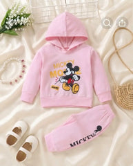 Winter 2 Pcs Girl's Fleece Printed Hoodie Tracksuit