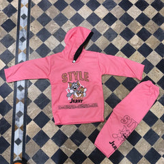 Winter 2 Pcs Girl's Fleece Printed Hoodie Tracksuit