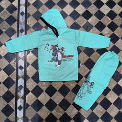 Winter 2 Pcs Girl's Fleece Printed Hoodie Tracksuit