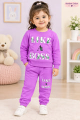 Winter Girl's Fleece Printed Sweatshirt Tracksuit