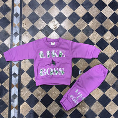 Winter Girl's Fleece Printed Sweatshirt Tracksuit