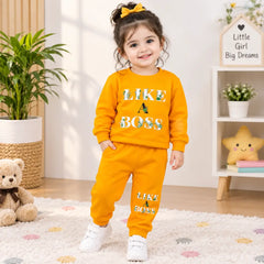 Winter 2 Pcs Girl's Fleece Printed Sweatshirt Tracksuit