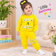 Winter 2 Pcs Girl's Fleece Printed Sweatshirt Tracksuit
