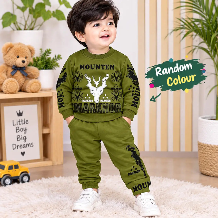 Winter 2 Pcs Boy's Fleece Printed Sweatshirt Tracksuit