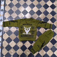 Winter 2 Pcs Boy's Fleece Printed Sweatshirt Tracksuit