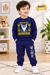 Winter 2 Pcs Boy's Fleece Printed Sweatshirt Tracksuit