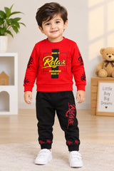 Winter 2 Pcs Boy's Fleece Printed Sweatshirt Tracksuit