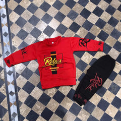 Winter 2 Pcs Boy's Fleece Printed Sweatshirt Tracksuit