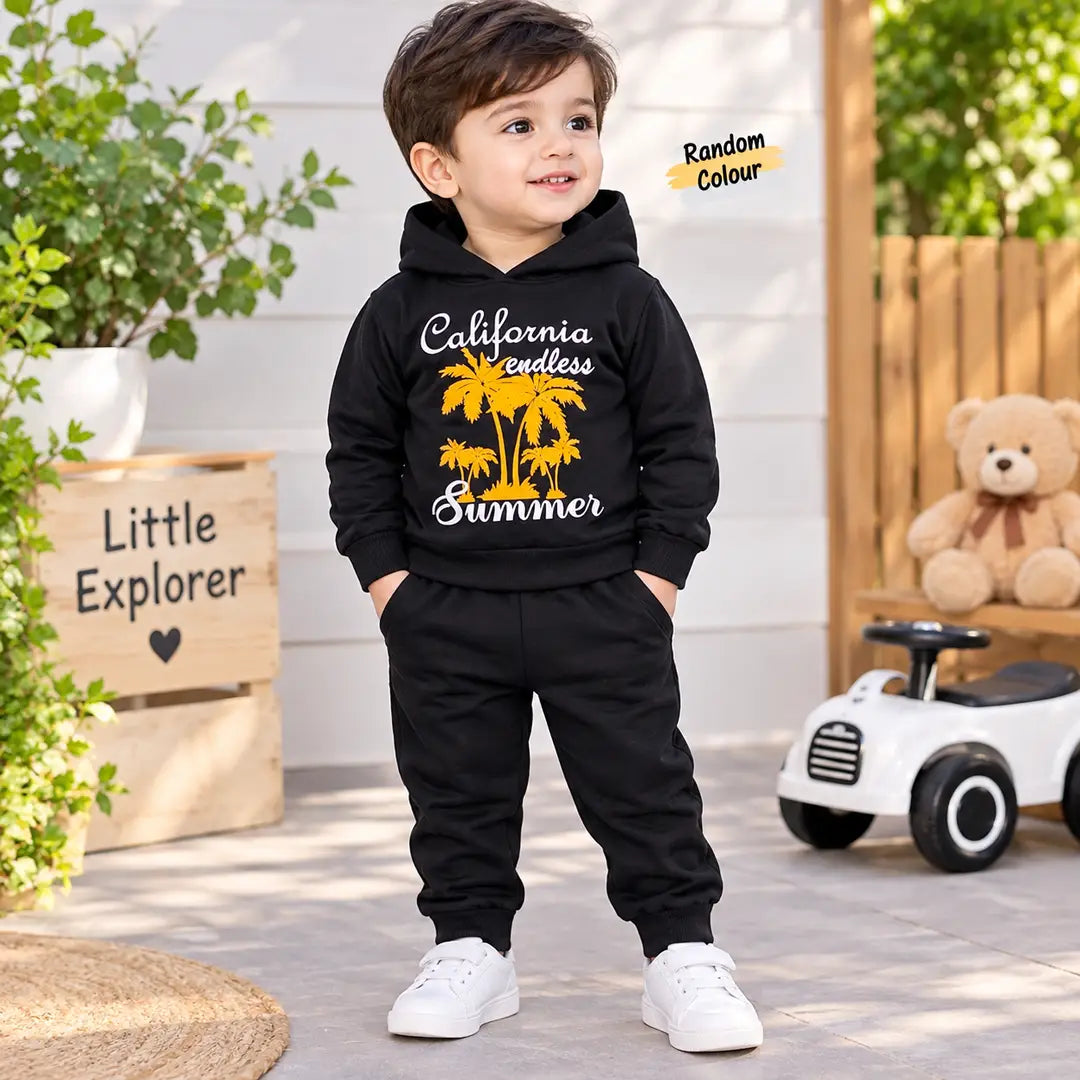 Winter 2 Pcs Boy's Fleece Printed Hoodie Tracksuit