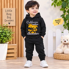 Winter 2 Pcs Boy's Fleece Printed Hoodie Tracksuit