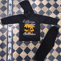 Winter 2 Pcs Boy's Fleece Printed Hoodie Tracksuit