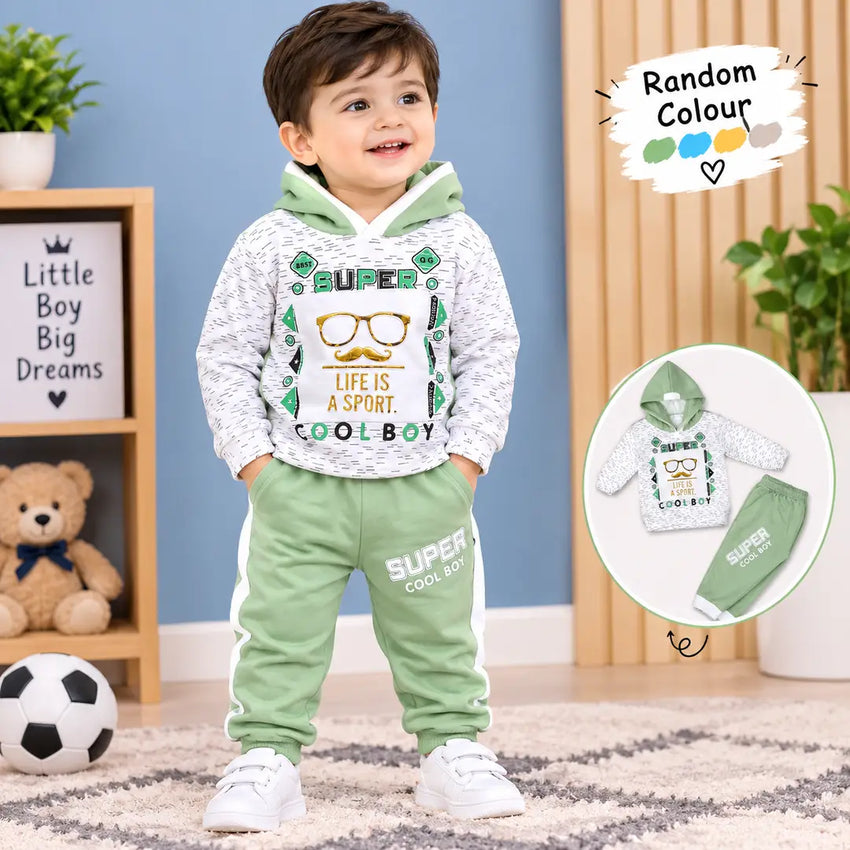 Winter 2 Pcs Boy's Fleece Printed Hoodie Tracksuit