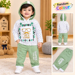 Winter 2 Pcs Boy's Fleece Printed Hoodie Tracksuit