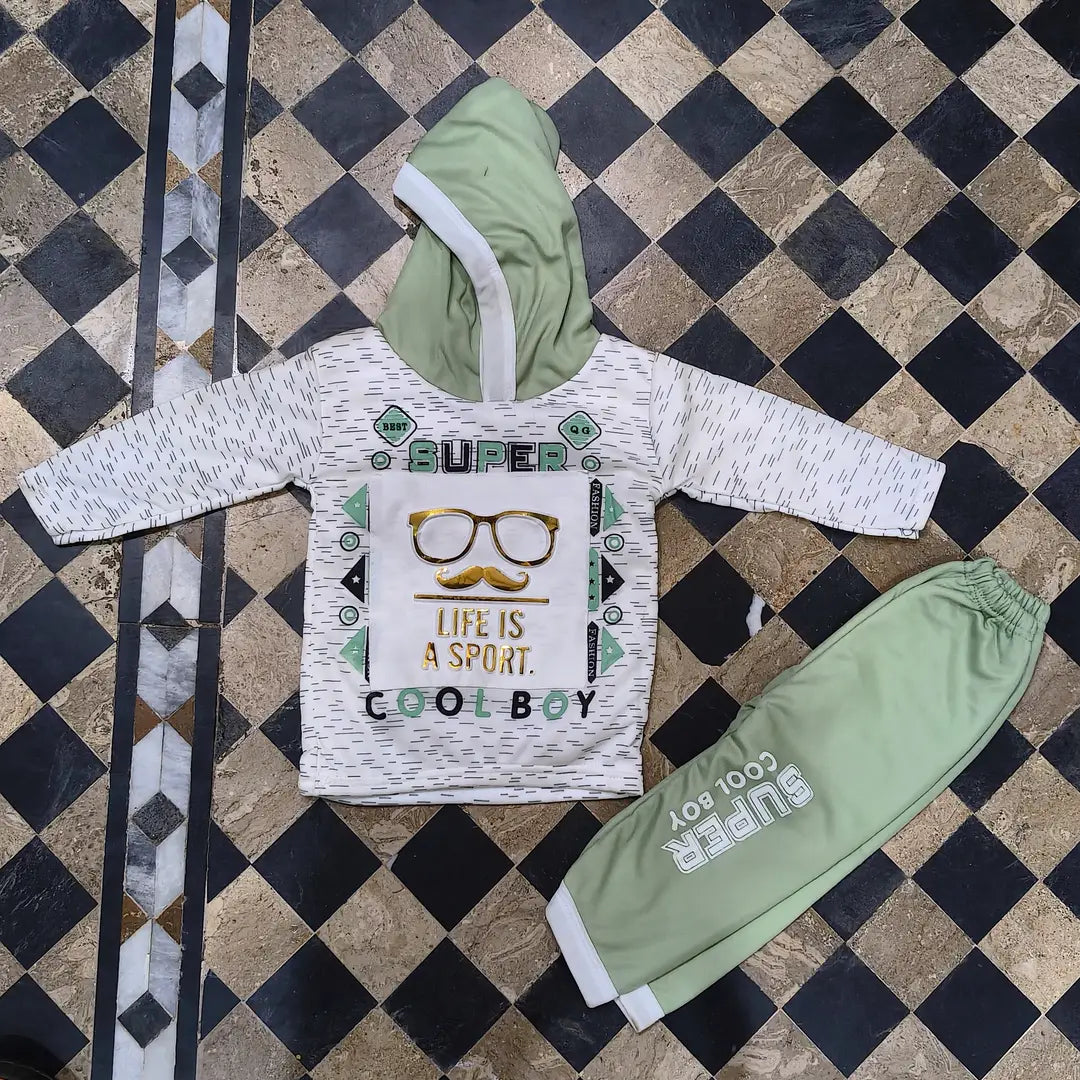 Winter 2 Pcs Boy's Fleece Printed Hoodie Tracksuit