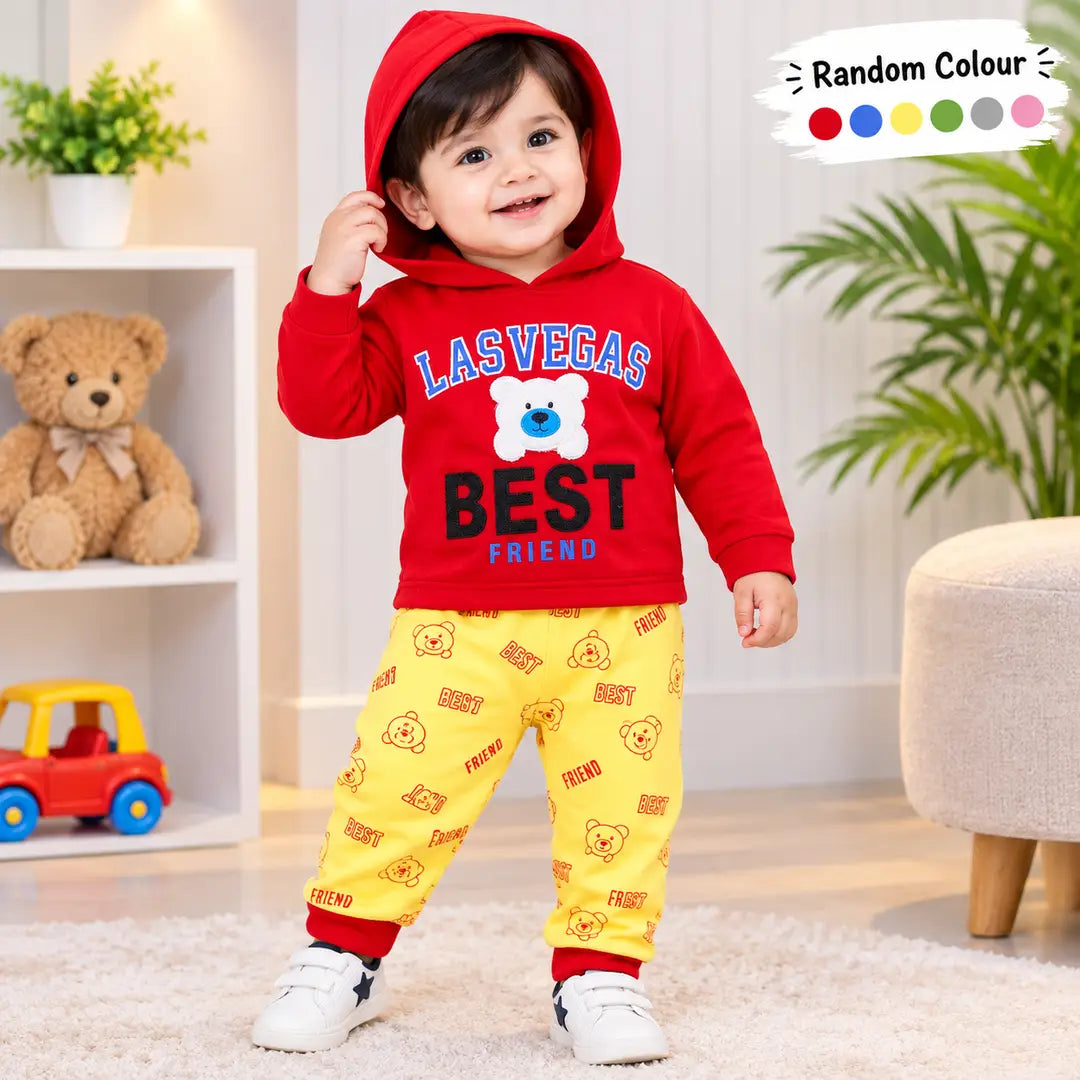 Winter 2 Pcs Boy's Fleece Printed Hoodie Tracksuit