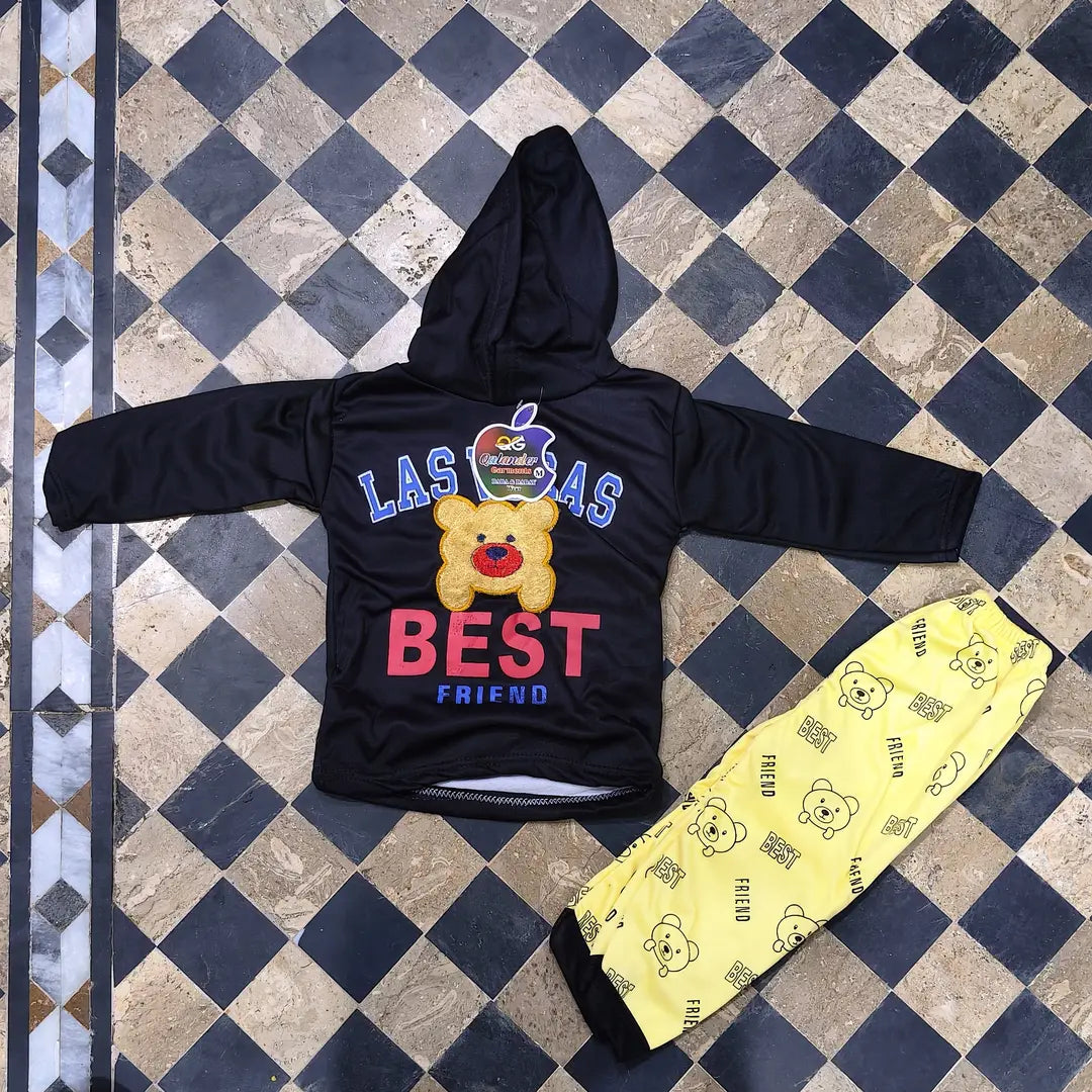 Winter 2 Pcs Boy's Fleece Printed Hoodie Tracksuit