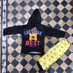 Winter 2 Pcs Boy's Fleece Printed Hoodie Tracksuit