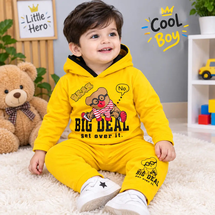 Winter 2 Pcs Boy's Fleece Printed Hoodie Tracksuit