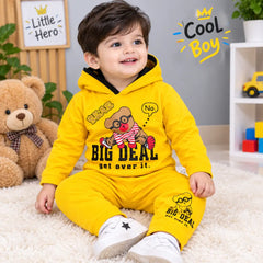 Winter 2 Pcs Boy's Fleece Printed Hoodie Tracksuit