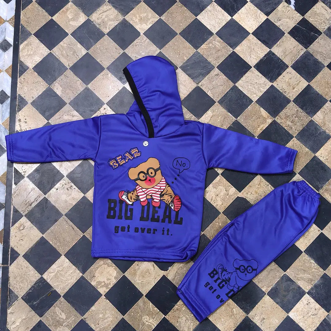 Winter 2 Pcs Boy's Fleece Printed Hoodie Tracksuit