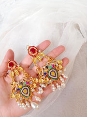 Gold Plated Earrings Set with Bindiya Pendant for Pakistani Brides