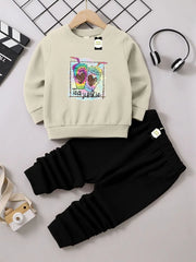 2 Pcs Boy's Fleece Printed Tracksuit