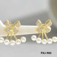 Bow Pearl Zircon Earrings Golden Silver Lightweight