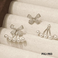 Bow Pearl Zircon Earrings Golden Silver Lightweight