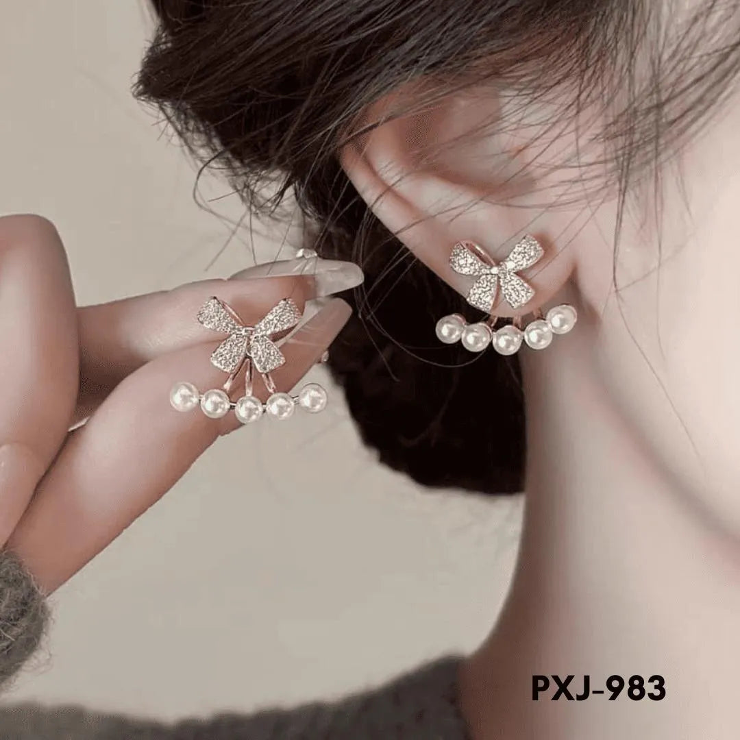 Bow Pearl Zircon Earrings Golden Silver Lightweight