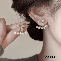 Bow Pearl Zircon Earrings Golden Silver Lightweight