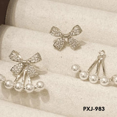 Bow Pearl Zircon Earrings Golden Silver Lightweight