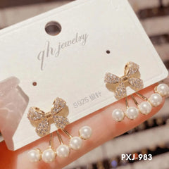 Bow Pearl Zircon Earrings Golden Silver Lightweight