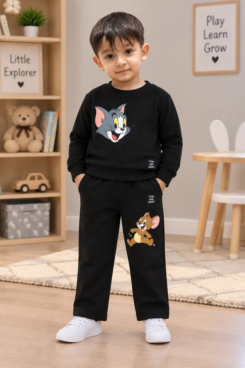2 Pcs Tom and Jerry  Boy's Cotton Fleece Printed Tracksuit