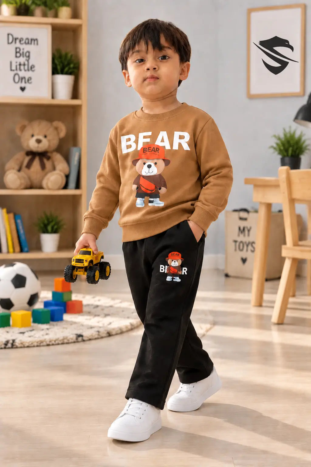 Bear Camel Brown 2 Pcs Boy's Fleece Printed Tracksuit