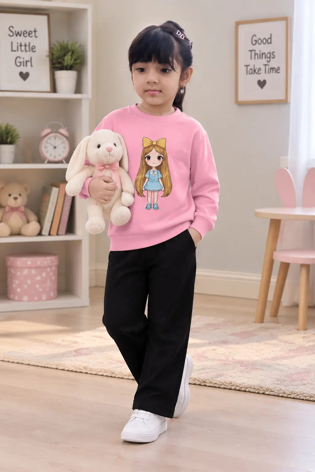 2 Pcs Girl's Cotton Printed Tracksuit