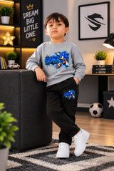 Sonic grey 2 Pcs Boy's Fleece Printed Tracksuit