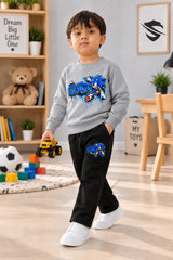 Sonic grey 2 Pcs Boy's Fleece Printed Tracksuit