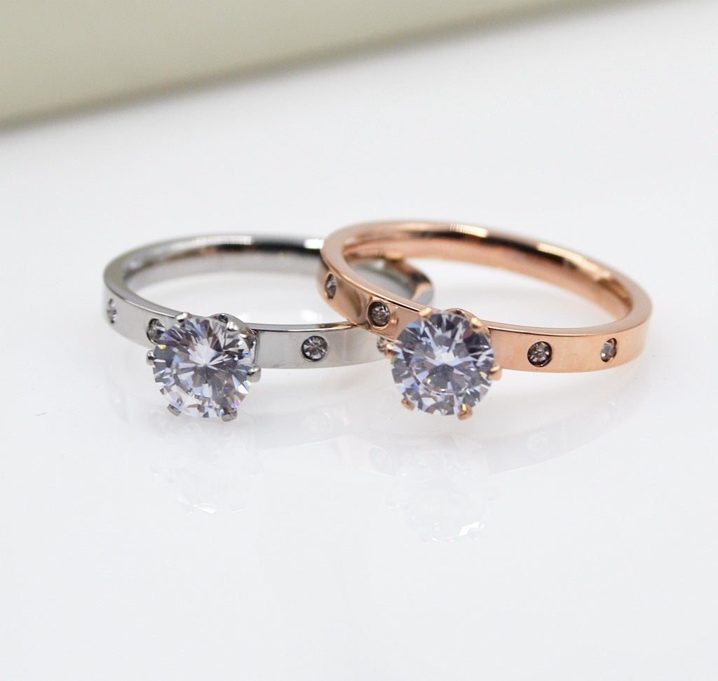 Rose Gold Women's Titanium Steel Drill Ring