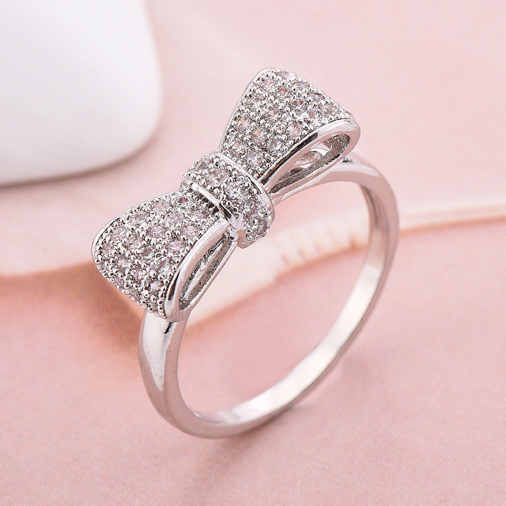 Women Zircon Bow Ring White Affordable Daily Wear Jewelry