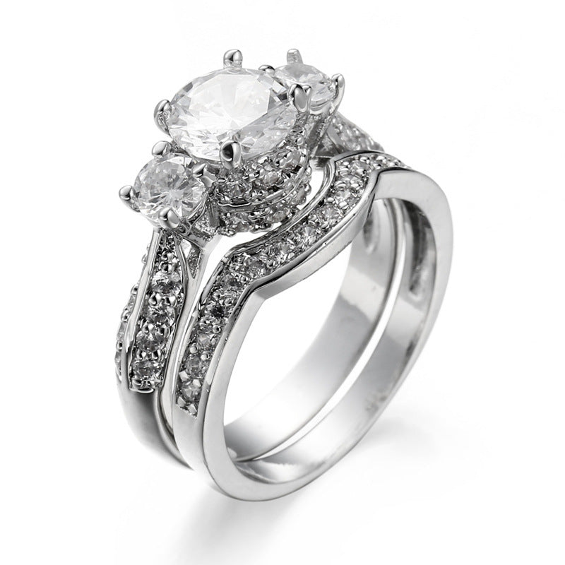 White Zircon Couple Ring Set for Women