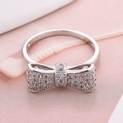 Women Zircon Bow Ring White Affordable Daily Wear Jewelry