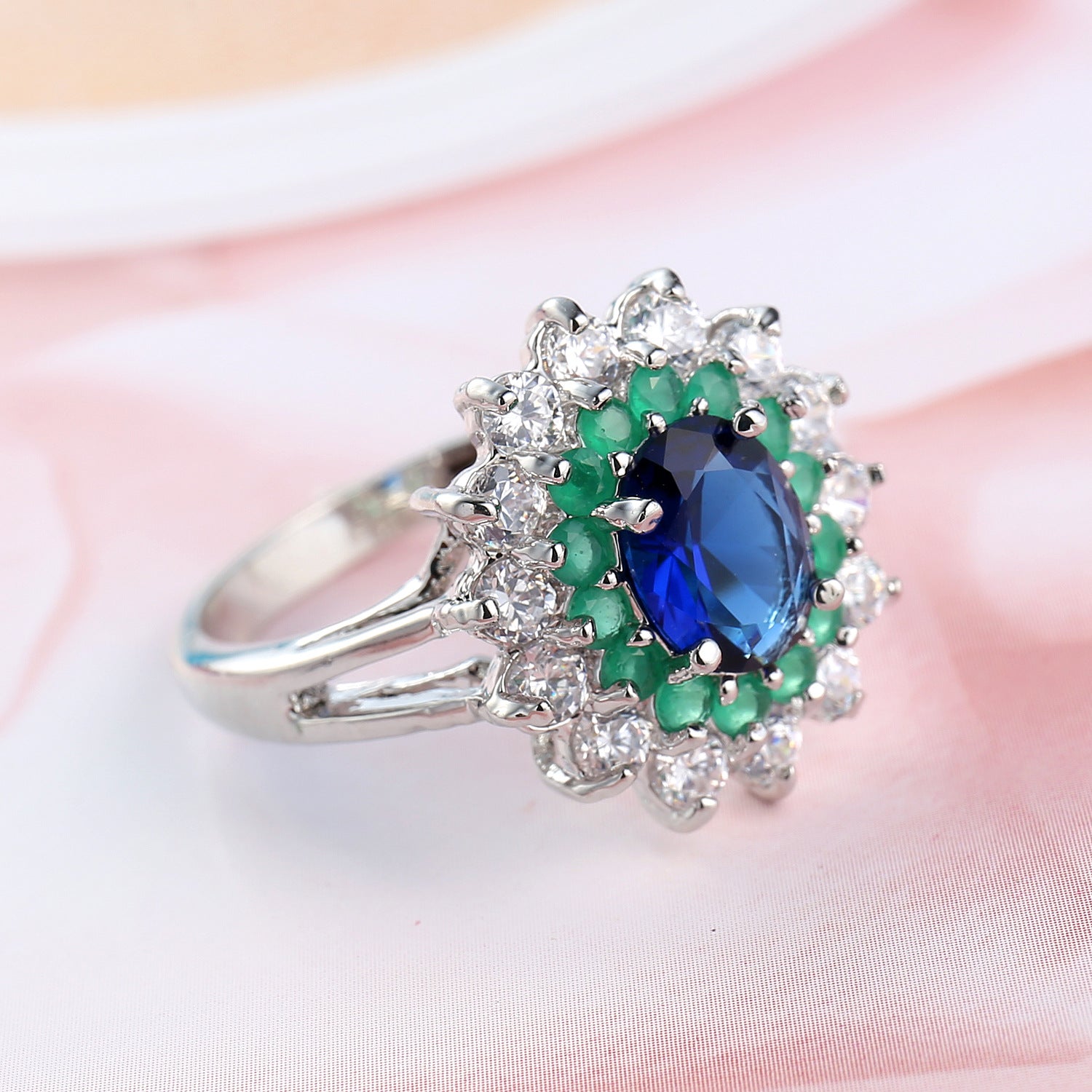 Zircon Jewelry Ring Blue Green New Stock