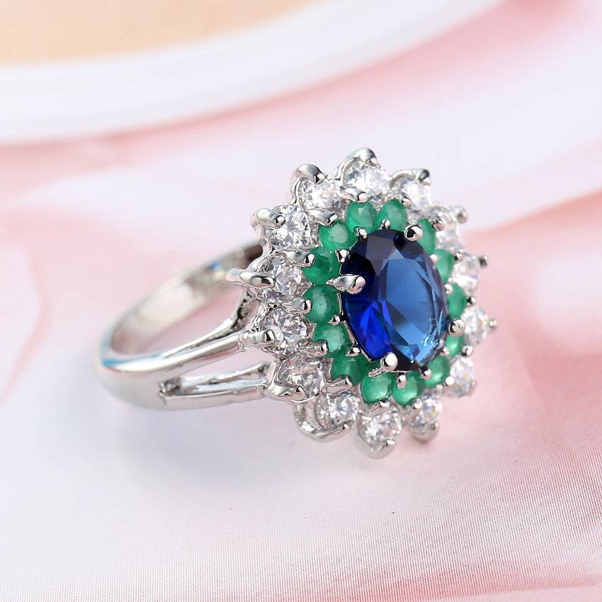 Zircon Jewelry Ring Blue Green New Stock