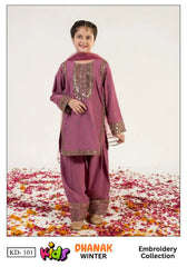 3 Pcs Girl's Dhanak Embroidered Unstitched Suit