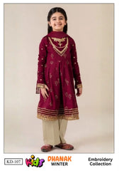 3 Pcs Girl's Dhanak Embroidered Unstitched Suit
