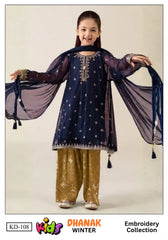 3 Pcs Girl's Dhanak Embroidered Unstitched Suit