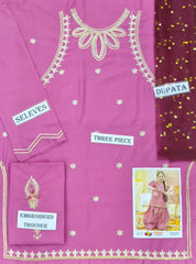 3 Pcs Girl's Dhanak Embroidered Unstitched Suit
