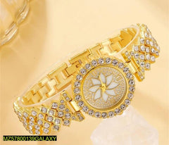 Women Golden Beads Chain Strap Watch Stainless Steel Round Dial