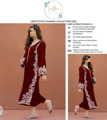 Maroon Embroidered Dhanak Suit for Women 2024